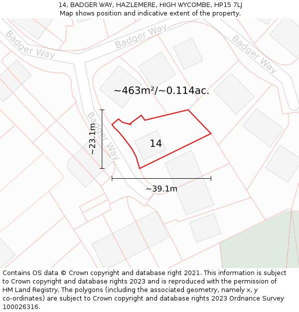 14, BADGER WAY, HAZLEMERE, HIGH WYCOMBE, HP15 7LJ: Plot and title map