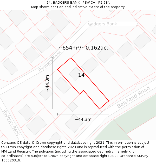 14, BADGERS BANK, IPSWICH, IP2 9EN: Plot and title map