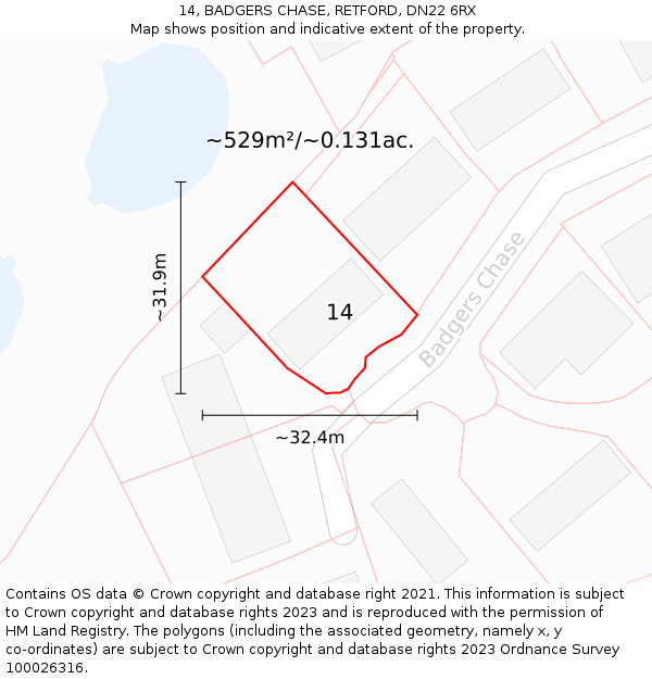 14, BADGERS CHASE, RETFORD, DN22 6RX: Plot and title map