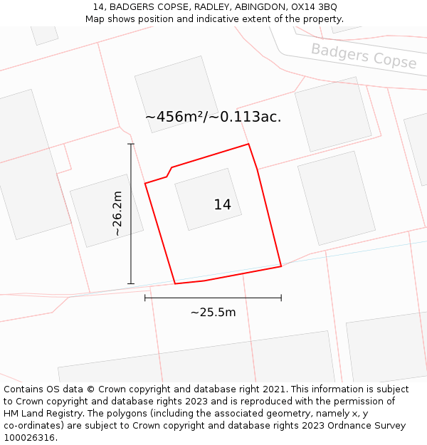 14, BADGERS COPSE, RADLEY, ABINGDON, OX14 3BQ: Plot and title map