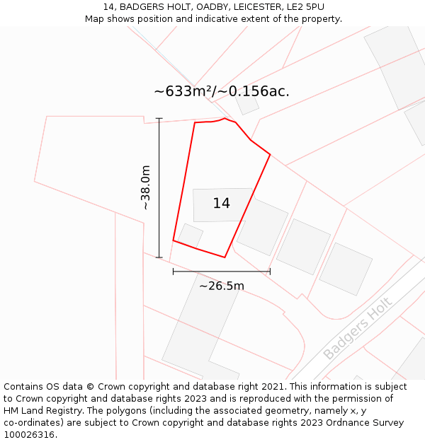 14, BADGERS HOLT, OADBY, LEICESTER, LE2 5PU: Plot and title map