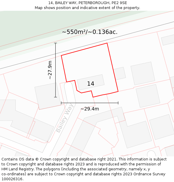 14, BAILEY WAY, PETERBOROUGH, PE2 9SE: Plot and title map