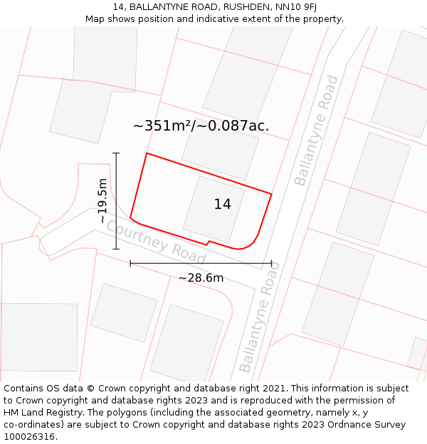 14, BALLANTYNE ROAD, RUSHDEN, NN10 9FJ: Plot and title map