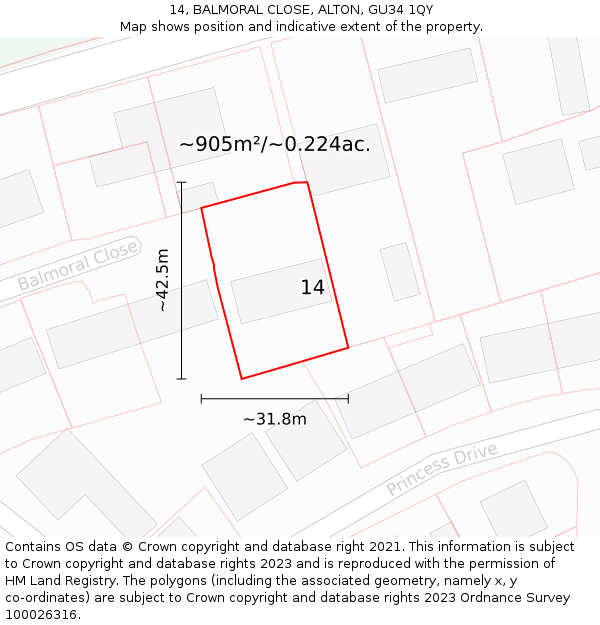 14, BALMORAL CLOSE, ALTON, GU34 1QY: Plot and title map