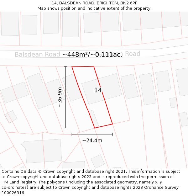 14, BALSDEAN ROAD, BRIGHTON, BN2 6PF: Plot and title map