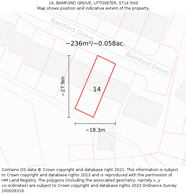 14, BAMFORD GROVE, UTTOXETER, ST14 5NS: Plot and title map