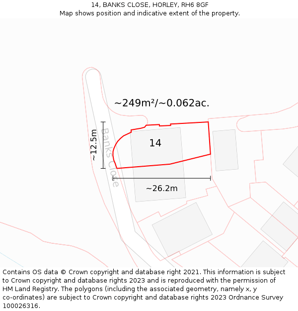 14, BANKS CLOSE, HORLEY, RH6 8GF: Plot and title map