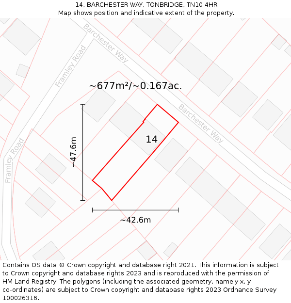 14, BARCHESTER WAY, TONBRIDGE, TN10 4HR: Plot and title map