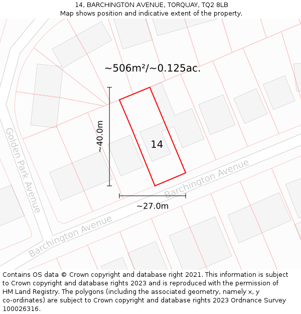 14, BARCHINGTON AVENUE, TORQUAY, TQ2 8LB: Plot and title map