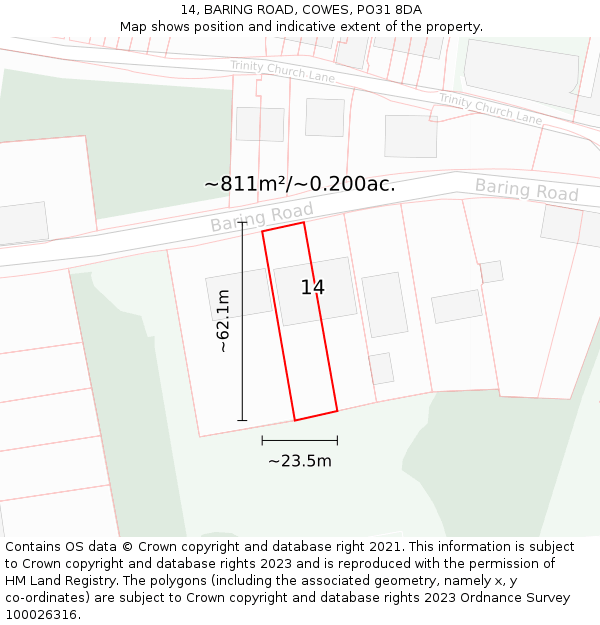 14, BARING ROAD, COWES, PO31 8DA: Plot and title map