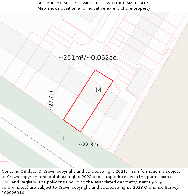 14, BARLEY GARDENS, WINNERSH, WOKINGHAM, RG41 5JL: Plot and title map
