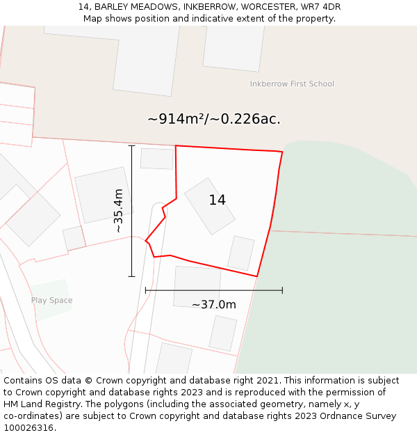 14, BARLEY MEADOWS, INKBERROW, WORCESTER, WR7 4DR: Plot and title map