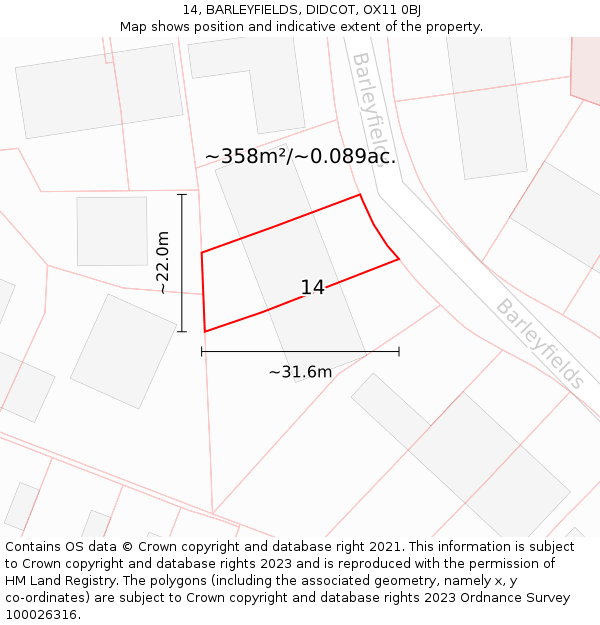 14, BARLEYFIELDS, DIDCOT, OX11 0BJ: Plot and title map