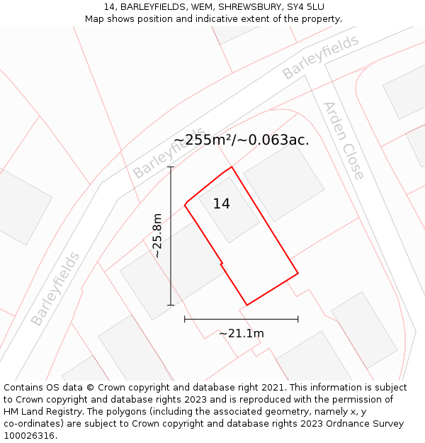 14, BARLEYFIELDS, WEM, SHREWSBURY, SY4 5LU: Plot and title map