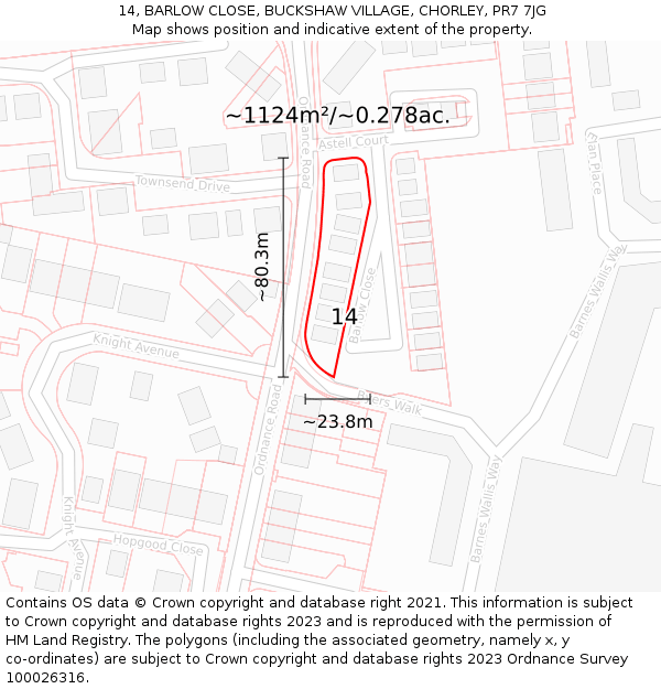 14, BARLOW CLOSE, BUCKSHAW VILLAGE, CHORLEY, PR7 7JG: Plot and title map