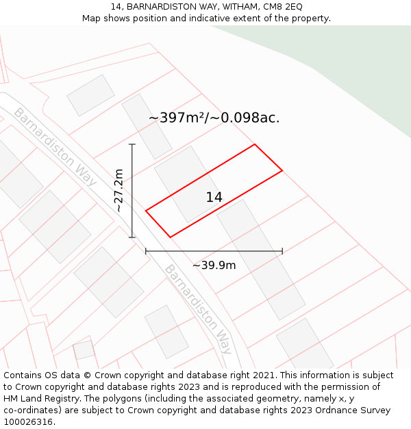 14, BARNARDISTON WAY, WITHAM, CM8 2EQ: Plot and title map