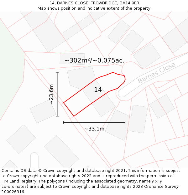 14, BARNES CLOSE, TROWBRIDGE, BA14 9ER: Plot and title map