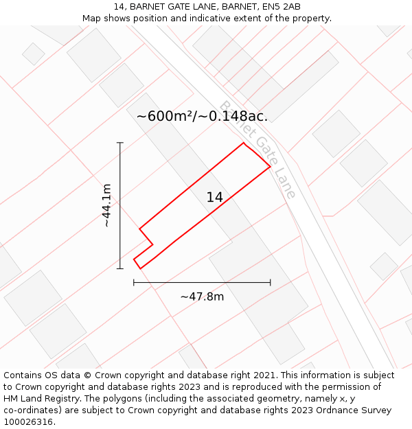 14, BARNET GATE LANE, BARNET, EN5 2AB: Plot and title map
