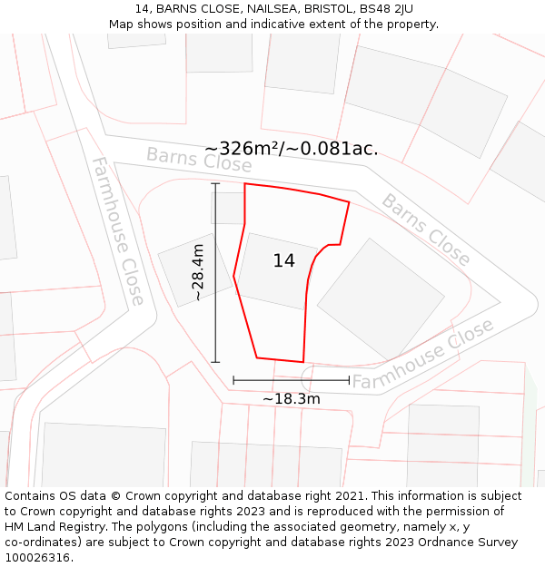 14, BARNS CLOSE, NAILSEA, BRISTOL, BS48 2JU: Plot and title map