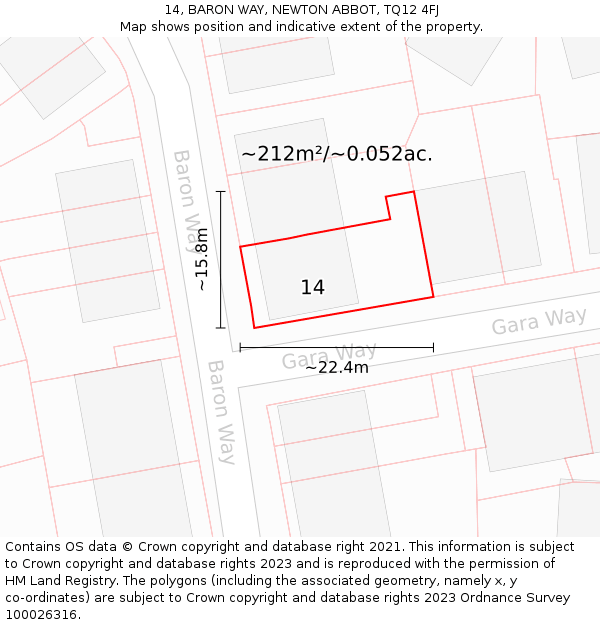 14, BARON WAY, NEWTON ABBOT, TQ12 4FJ: Plot and title map