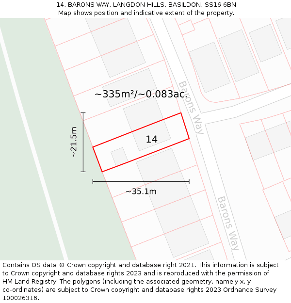14, BARONS WAY, LANGDON HILLS, BASILDON, SS16 6BN: Plot and title map