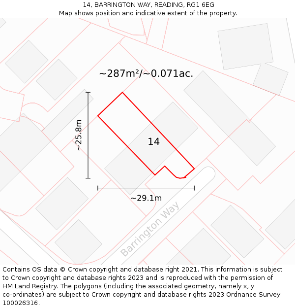 14, BARRINGTON WAY, READING, RG1 6EG: Plot and title map