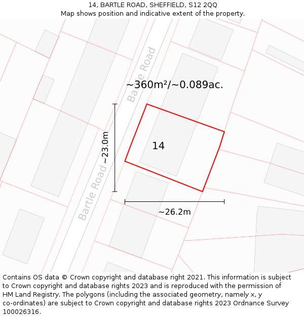 14, BARTLE ROAD, SHEFFIELD, S12 2QQ: Plot and title map