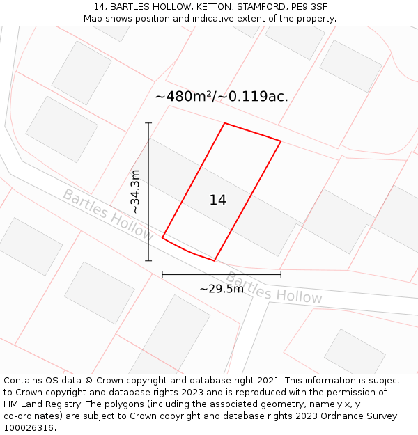 14, BARTLES HOLLOW, KETTON, STAMFORD, PE9 3SF: Plot and title map