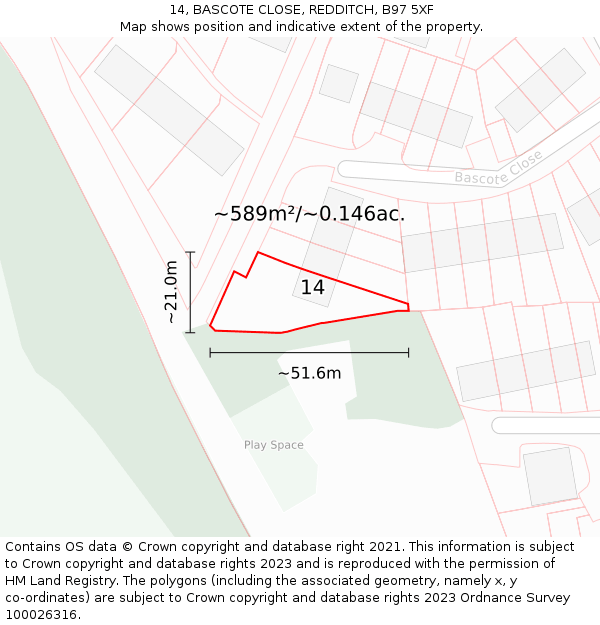14, BASCOTE CLOSE, REDDITCH, B97 5XF: Plot and title map