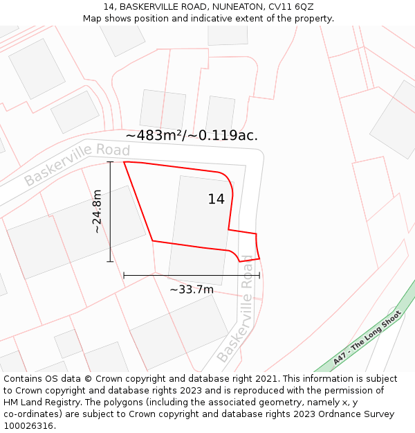 14, BASKERVILLE ROAD, NUNEATON, CV11 6QZ: Plot and title map