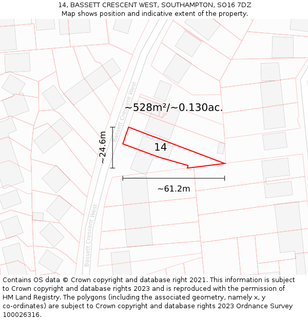 14, BASSETT CRESCENT WEST, SOUTHAMPTON, SO16 7DZ: Plot and title map