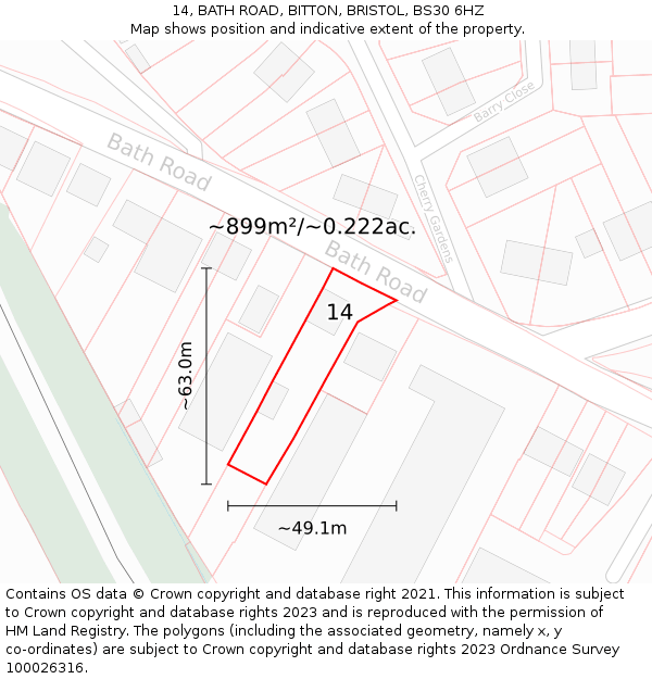 14, BATH ROAD, BITTON, BRISTOL, BS30 6HZ: Plot and title map