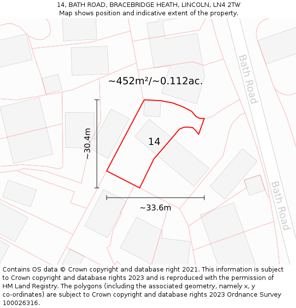 14, BATH ROAD, BRACEBRIDGE HEATH, LINCOLN, LN4 2TW: Plot and title map