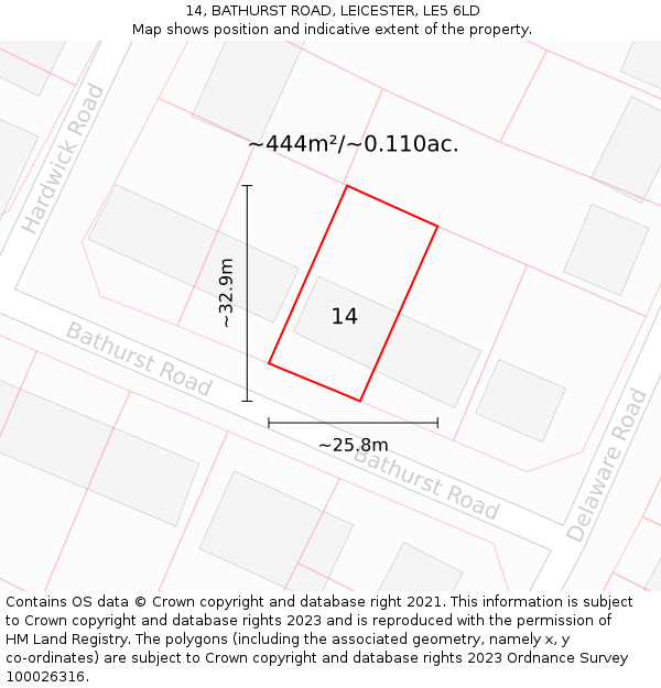 14, BATHURST ROAD, LEICESTER, LE5 6LD: Plot and title map