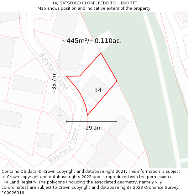 14, BATSFORD CLOSE, REDDITCH, B98 7TF: Plot and title map