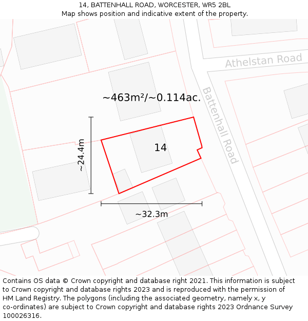 14, BATTENHALL ROAD, WORCESTER, WR5 2BL: Plot and title map