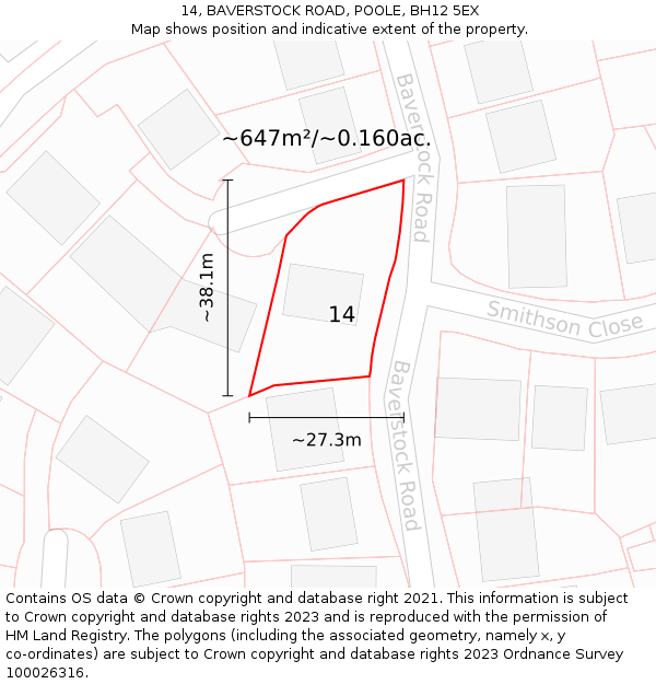 14, BAVERSTOCK ROAD, POOLE, BH12 5EX: Plot and title map
