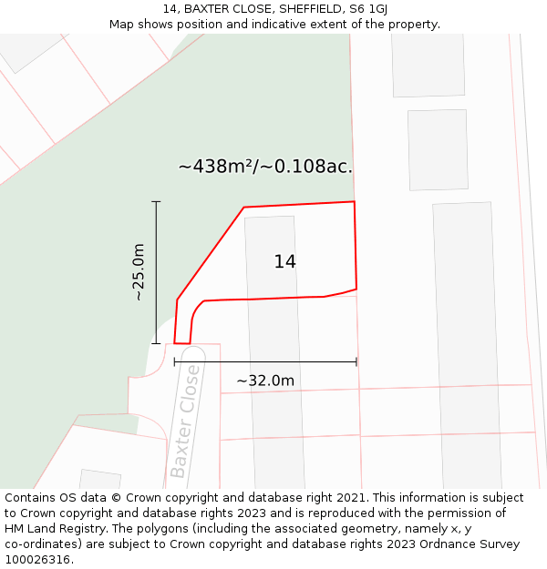 14, BAXTER CLOSE, SHEFFIELD, S6 1GJ: Plot and title map