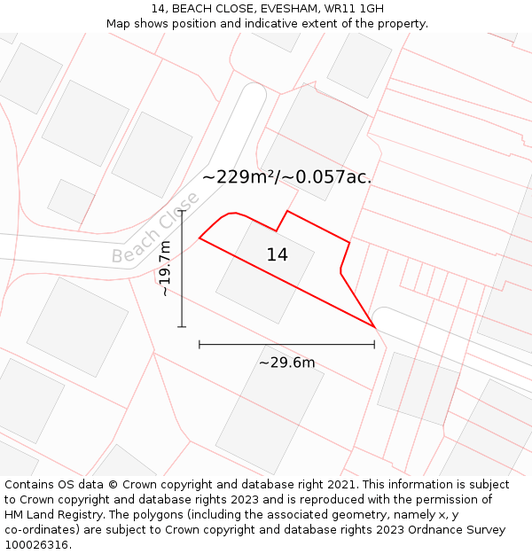 14, BEACH CLOSE, EVESHAM, WR11 1GH: Plot and title map