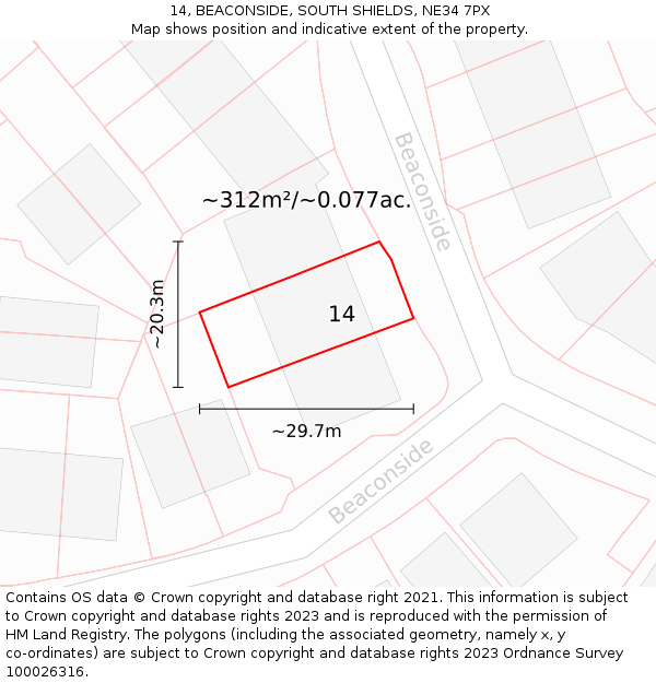 14, BEACONSIDE, SOUTH SHIELDS, NE34 7PX: Plot and title map