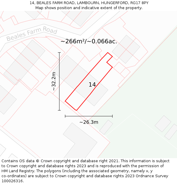 14, BEALES FARM ROAD, LAMBOURN, HUNGERFORD, RG17 8PY: Plot and title map