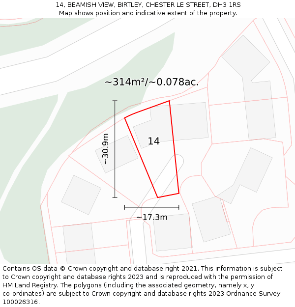 14, BEAMISH VIEW, BIRTLEY, CHESTER LE STREET, DH3 1RS: Plot and title map