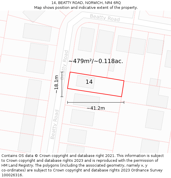 14, BEATTY ROAD, NORWICH, NR4 6RQ: Plot and title map