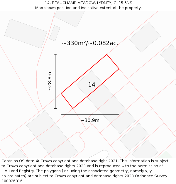 14, BEAUCHAMP MEADOW, LYDNEY, GL15 5NS: Plot and title map