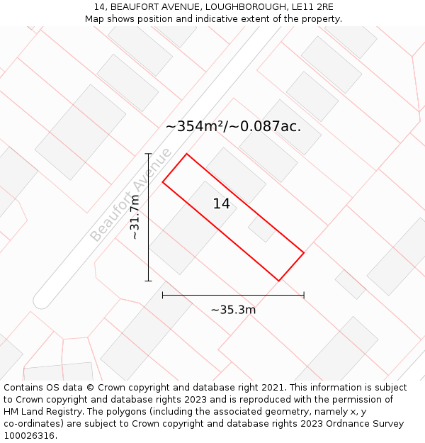 14, BEAUFORT AVENUE, LOUGHBOROUGH, LE11 2RE: Plot and title map