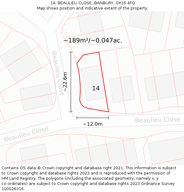 14, BEAULIEU CLOSE, BANBURY, OX16 4FQ: Plot and title map
