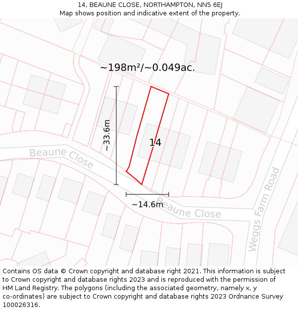 14, BEAUNE CLOSE, NORTHAMPTON, NN5 6EJ: Plot and title map