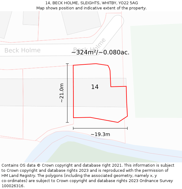 14, BECK HOLME, SLEIGHTS, WHITBY, YO22 5AG: Plot and title map