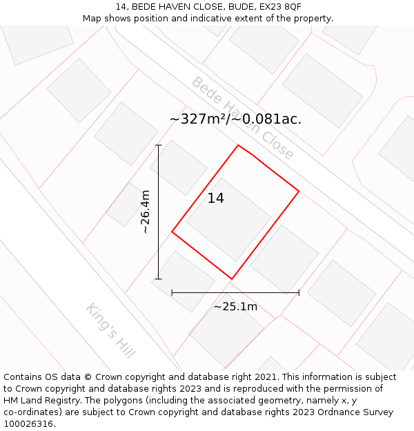 14, BEDE HAVEN CLOSE, BUDE, EX23 8QF: Plot and title map