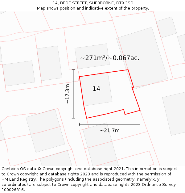 14, BEDE STREET, SHERBORNE, DT9 3SD: Plot and title map